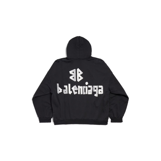 New Tape Type Hoodie Oversized In Black